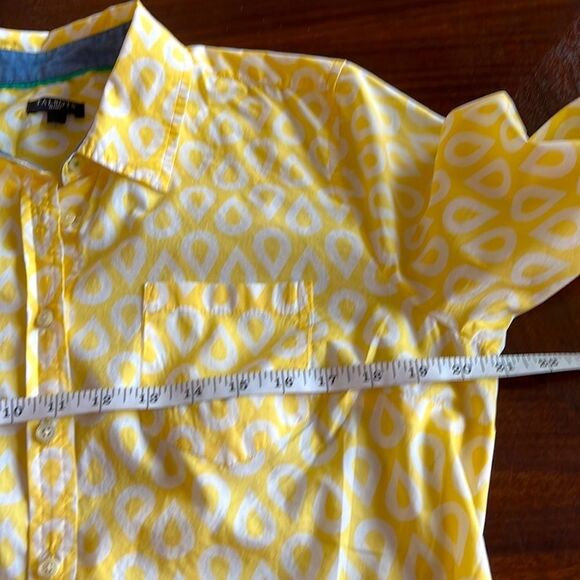 Talbots | Yellow Teardrop Cotton Button Down Roll Tab Blouse | PXL - Picture 4 of 12
